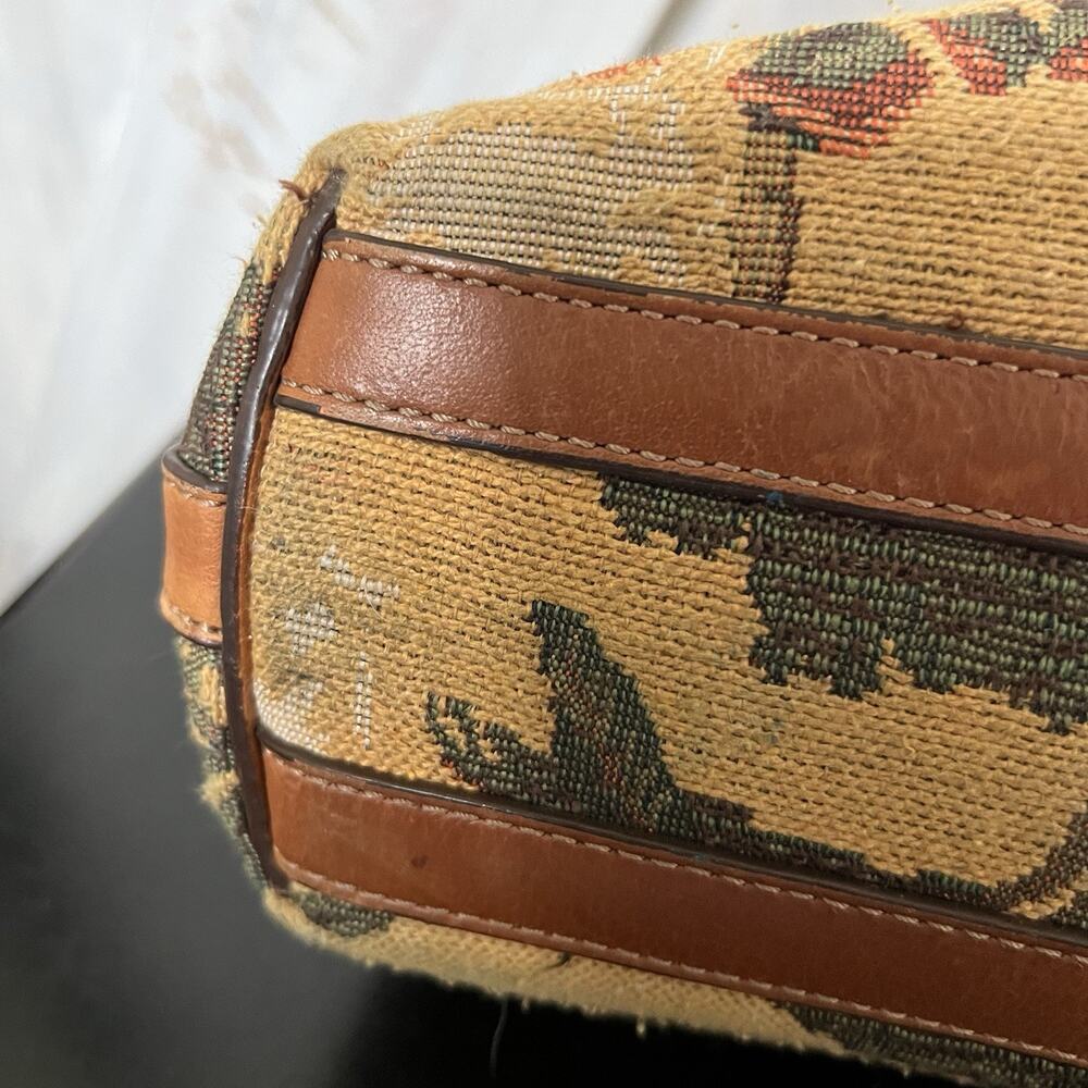 Tommy Bahama Vintage Tapestry Clutch Bag Wooden Handles Palm Print Leather Trim - Picture 8 of 14